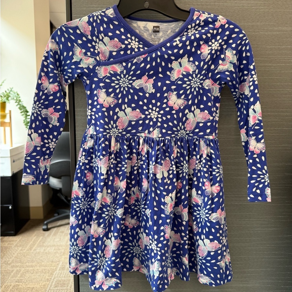 Tea Collection Vibrant Blue Dress with Pink Floral Pattern
